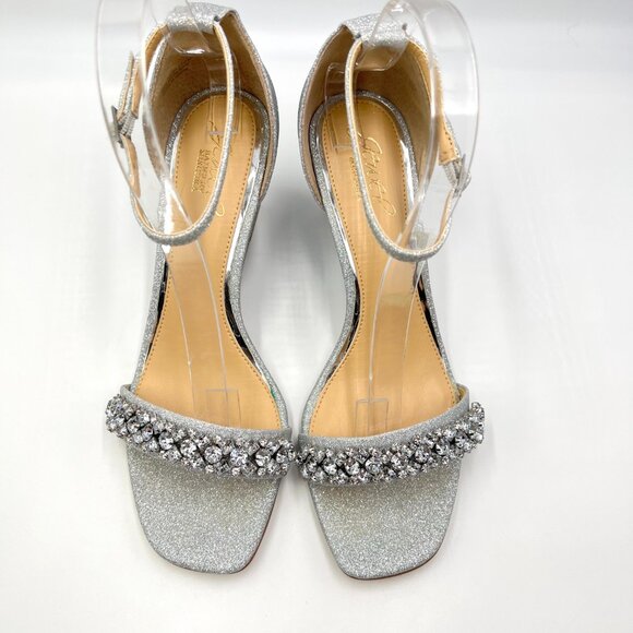 Jewel Badgley Mischka Size 9.5 Peggy Silver Jeweled Wedges Dress Sandals Shoes - Picture 3 of 13